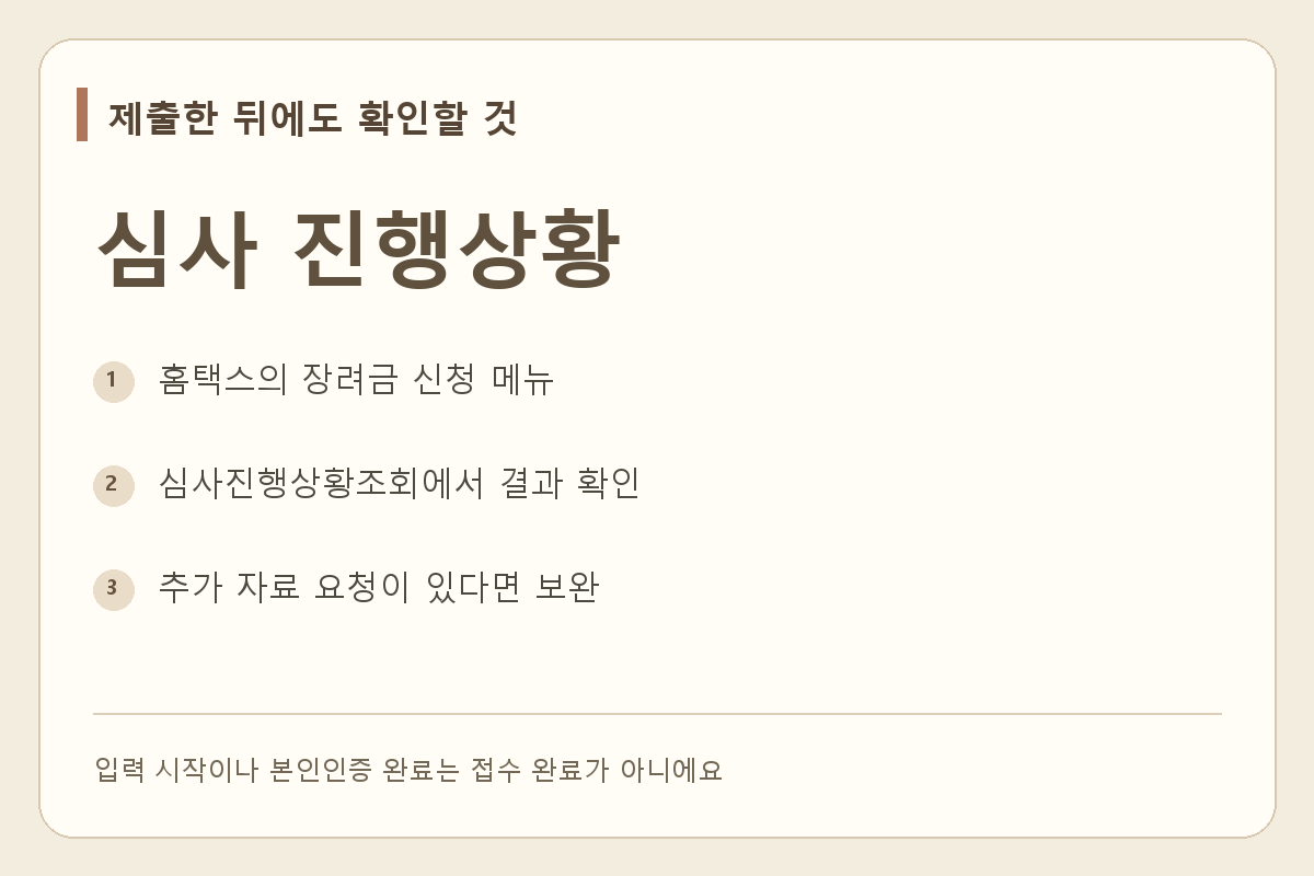 제출 후 접수 내역과 심사 진행상황을 확인하는 안내