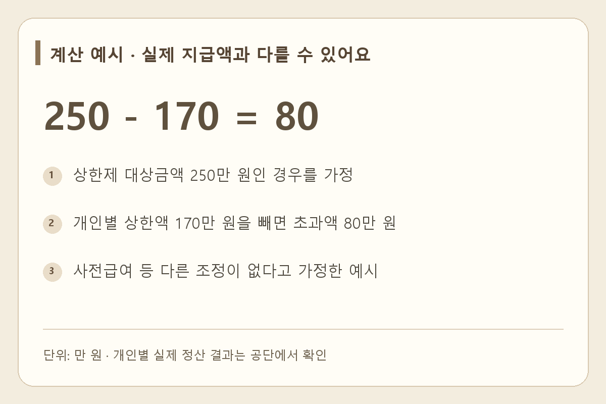 진료연도와 확정 상한액을 확인한 뒤 미지급 초과금 조회, 신청 여부, 지급 결과를 차례로 확인해요.