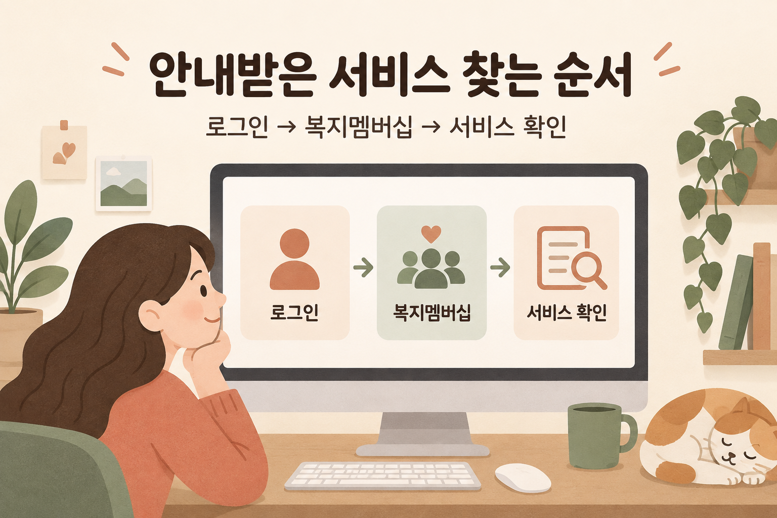 복지로 로그인에서 복지멤버십 메뉴와 서비스 확인으로 이어지는 경로